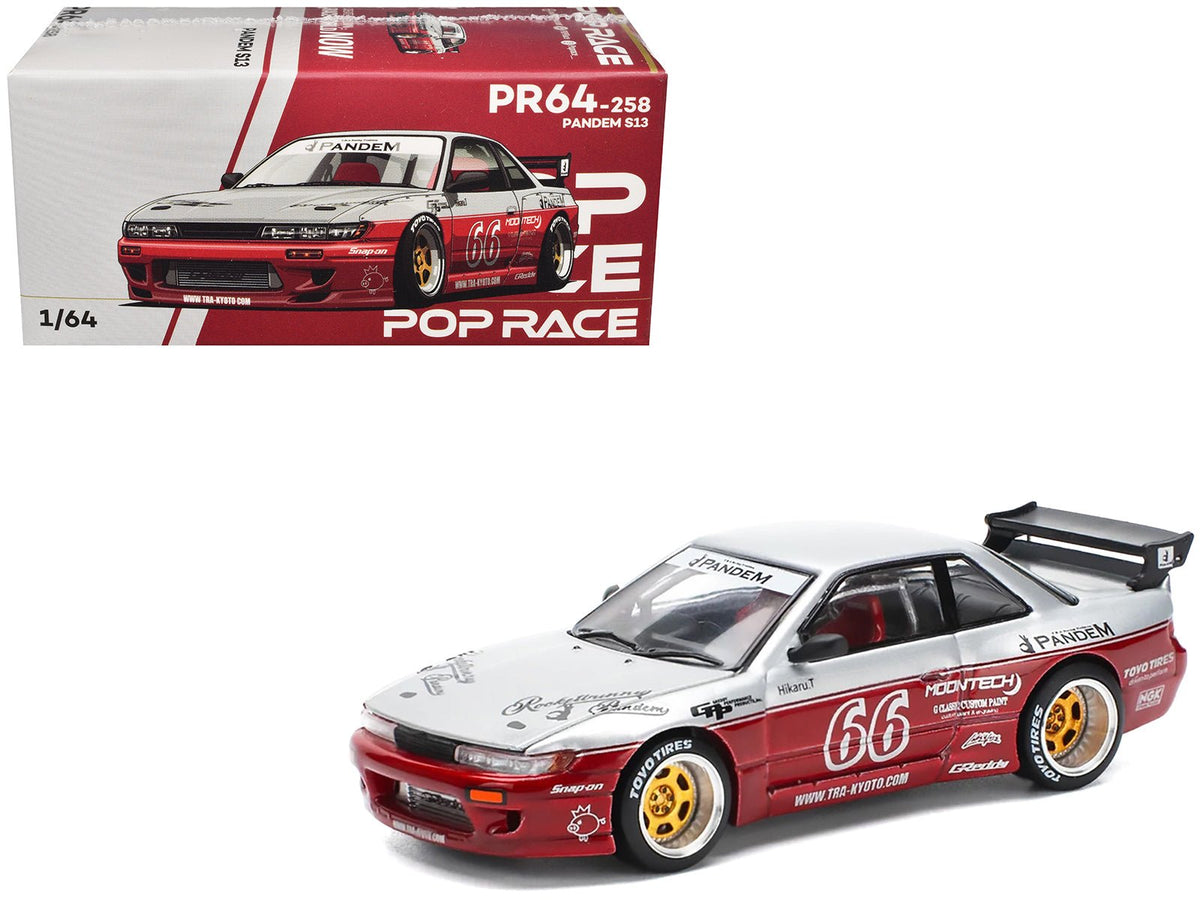 Nissan Pandem S13 RHD (Right Hand Drive) #66 "Moontech" Silver and Red Metallic 1/64 Diecast Model Car by Pop Race free shipping USA