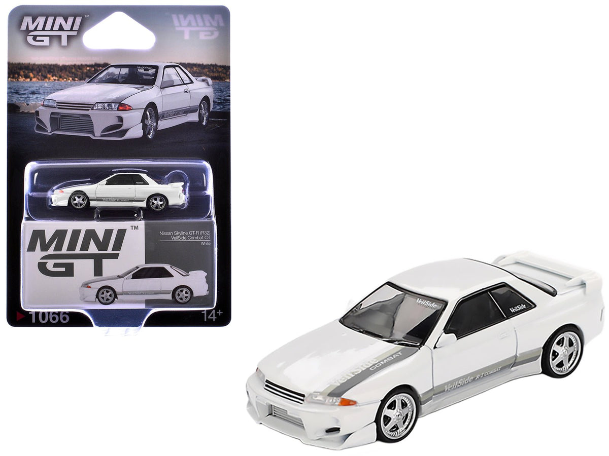 Nissan Skyline GT-R (R32) RHD (Right Hand Drive) "Veilside Combat C-I" White with Gray Stripes Limited Edition 1/64 Diecast Model Car by Mini GT free shipping USA