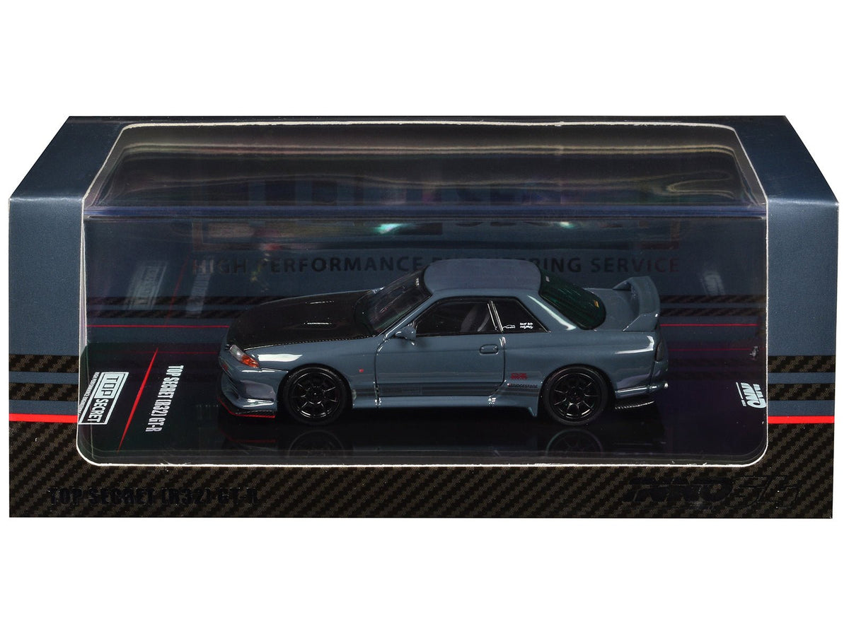 Nissan Skyline "Top Secret" GT-R (R32) RHD (Right Hand Drive) Stealth Gray with Carbon Hood 1/64 Diecast Model Car by Inno Models free shipping USA