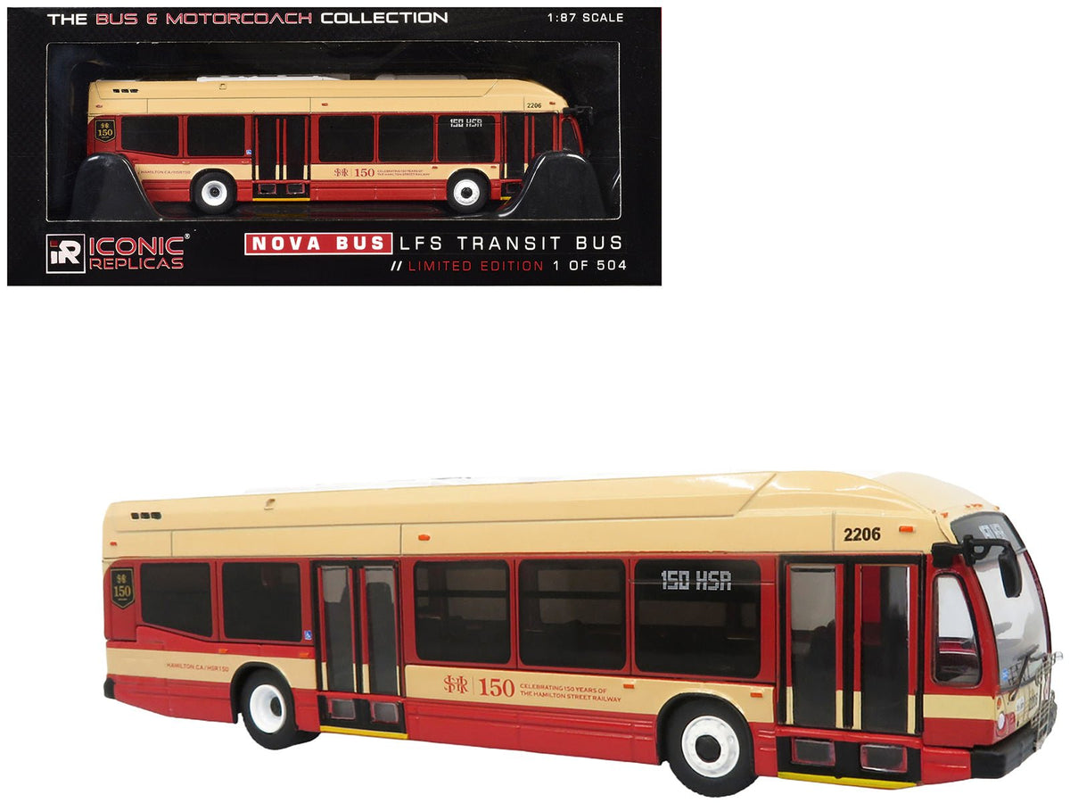 Nova Bus LFS HEV Transit Bus "Hamilton Street Railway 150th Anniversary" Cream and Red "The Bus & Motorcoach Collection" Limited Edition to 504 pieces Worldwide 1/87 (HO) Diecast Model by Iconic Replicas free shipping USA