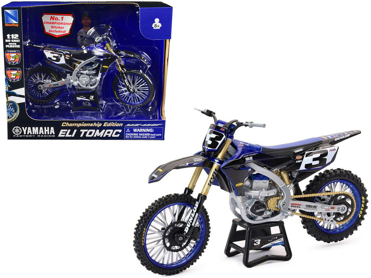 Yamaha YZ450F Championship Edition Motorcycle #3 Eli Tomac "Yamaha Factory Racing" 1/12 Diecast Model by New Ray free shipping USA