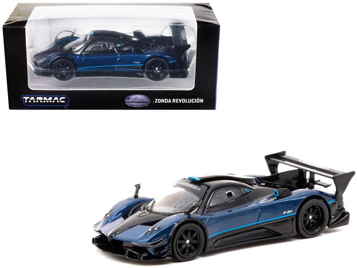 Pagani Zonda Revolucion Blue Metallic and Black with Light Blue Stripes "Global64" Series 1/64 Diecast Model Car by Tarmac Works free shipping USA