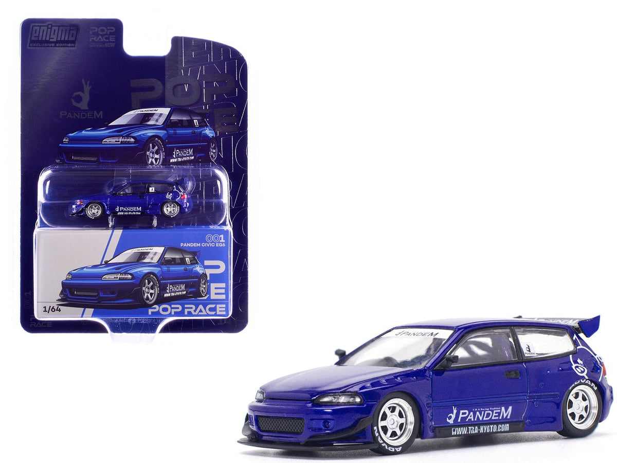 Pandem Civic EG6 RHD (Right Hand Drive) Blue Metallic "Enigma Exclusive Edition" 1/64 Diecast Model Car by Pop Race free shipping USA