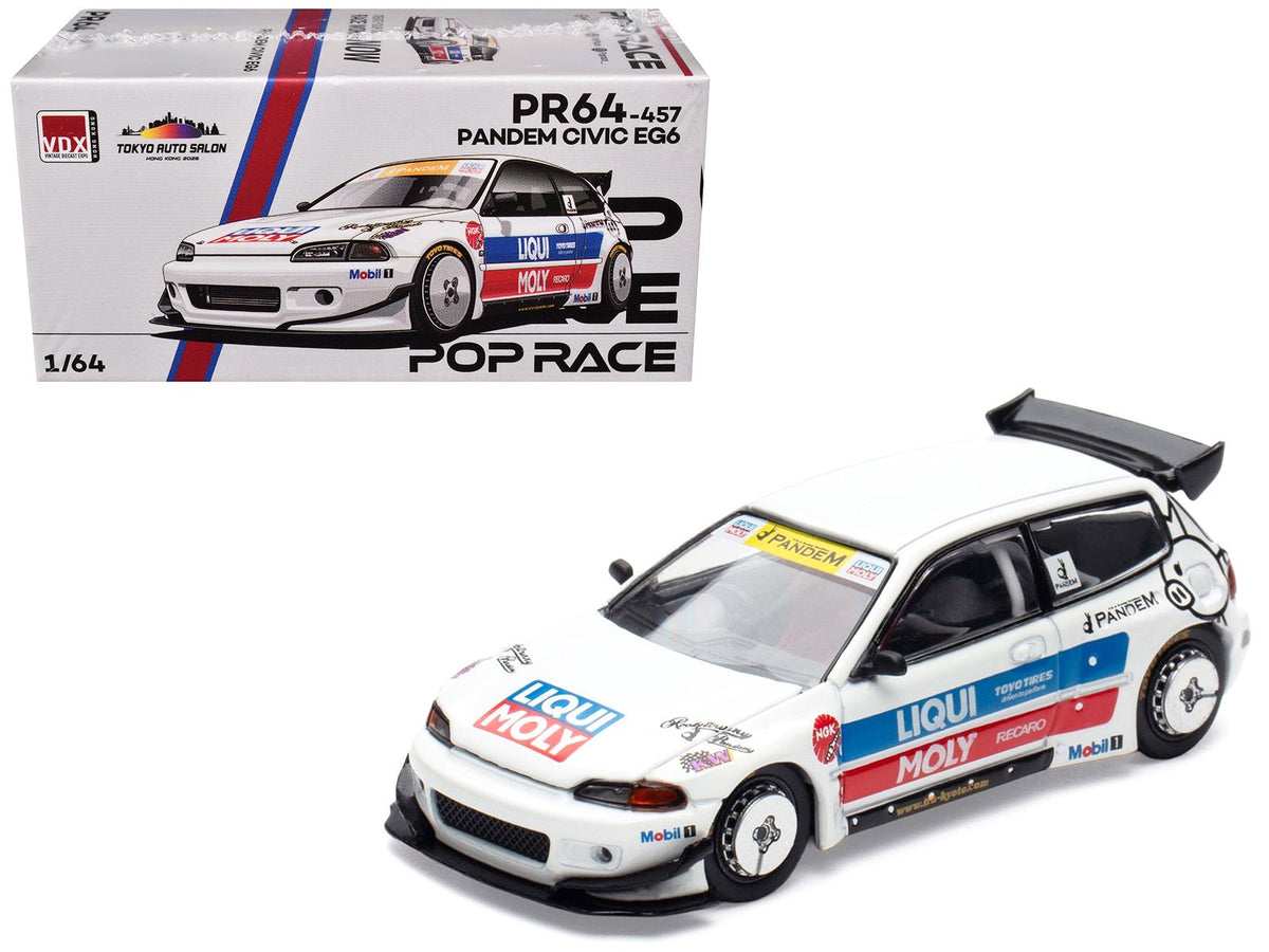 Pandem Civic EG6 RHD (Right Hand Drive) White with Stripes and Graphics "VDX - Tokyo Auto Salon Hong Kong 2025" Special Edition 1/64 Diecast Model Car by Pop Race free shipping USA