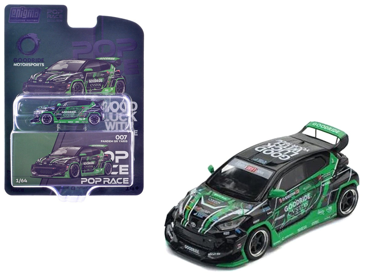 Pandem GR Yaris RHD (Right Hand Drive) "Goodride Motorsports" Green and Black with Graphics "Enigma Exclusive Edition" 1/64 Diecast Model Car by Pop Race free shipping USA