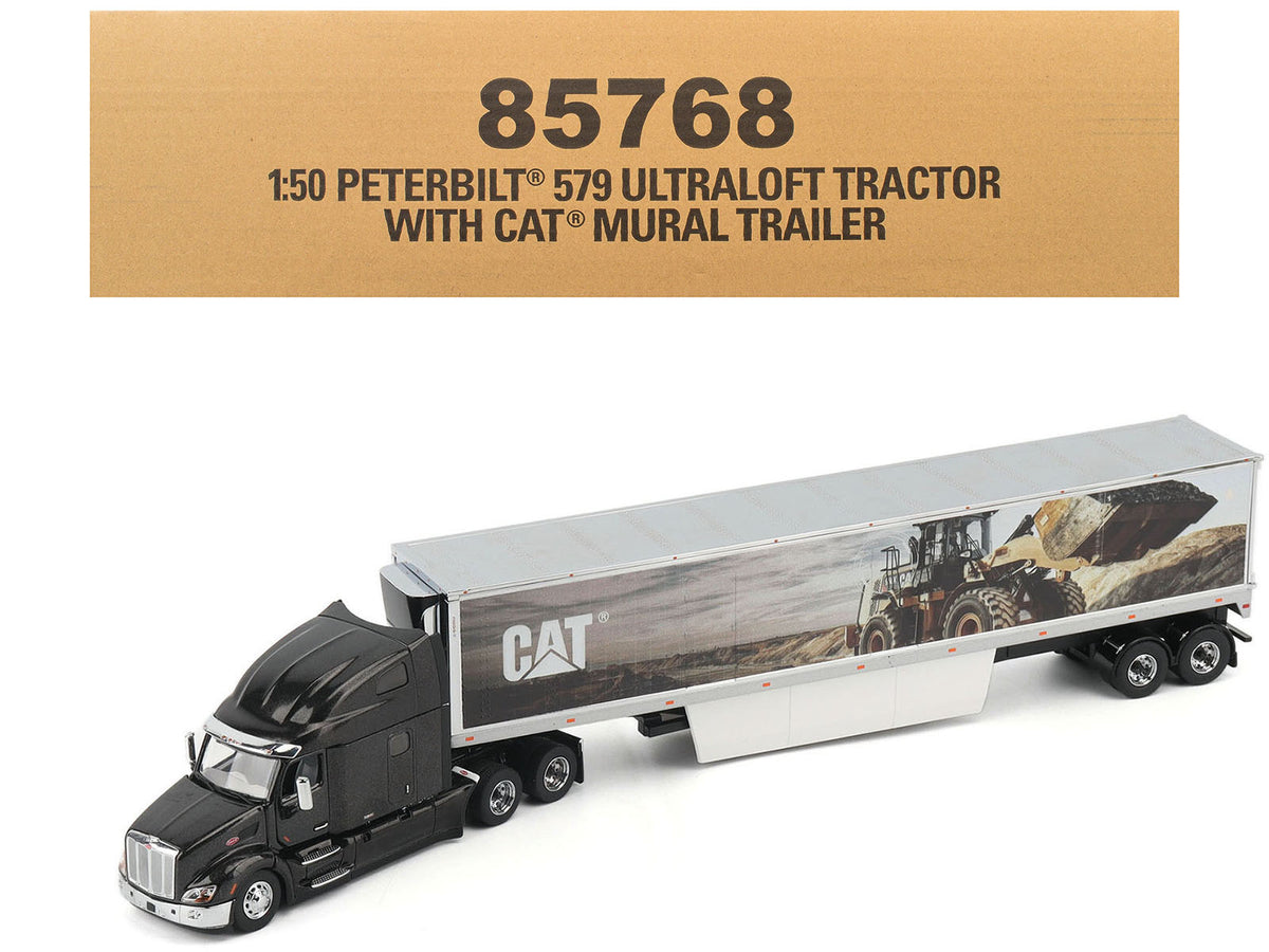 Peterbilt 579 UltraLoft Truck Tractor Black Metallic with "CAT Caterpillar" Mural Trailer "Transport Series" 1/50 Diecast Model by Diecast Masters free shipping USA