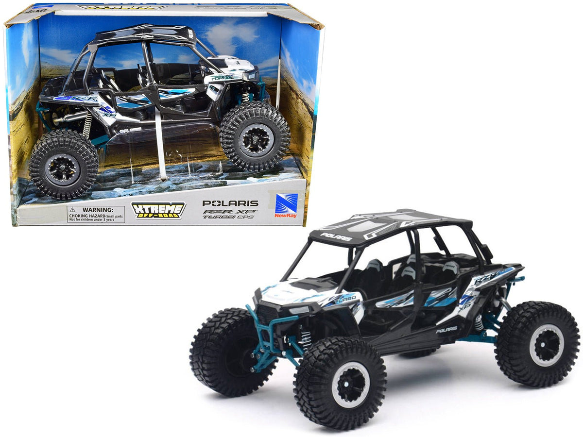 Polaris RZR XP 4 Turbo EPS Sport UTV White with Graphics and Black Top "Xtreme Off-Road" Series 1/18 Diecast Model by New Ray free shipping USA