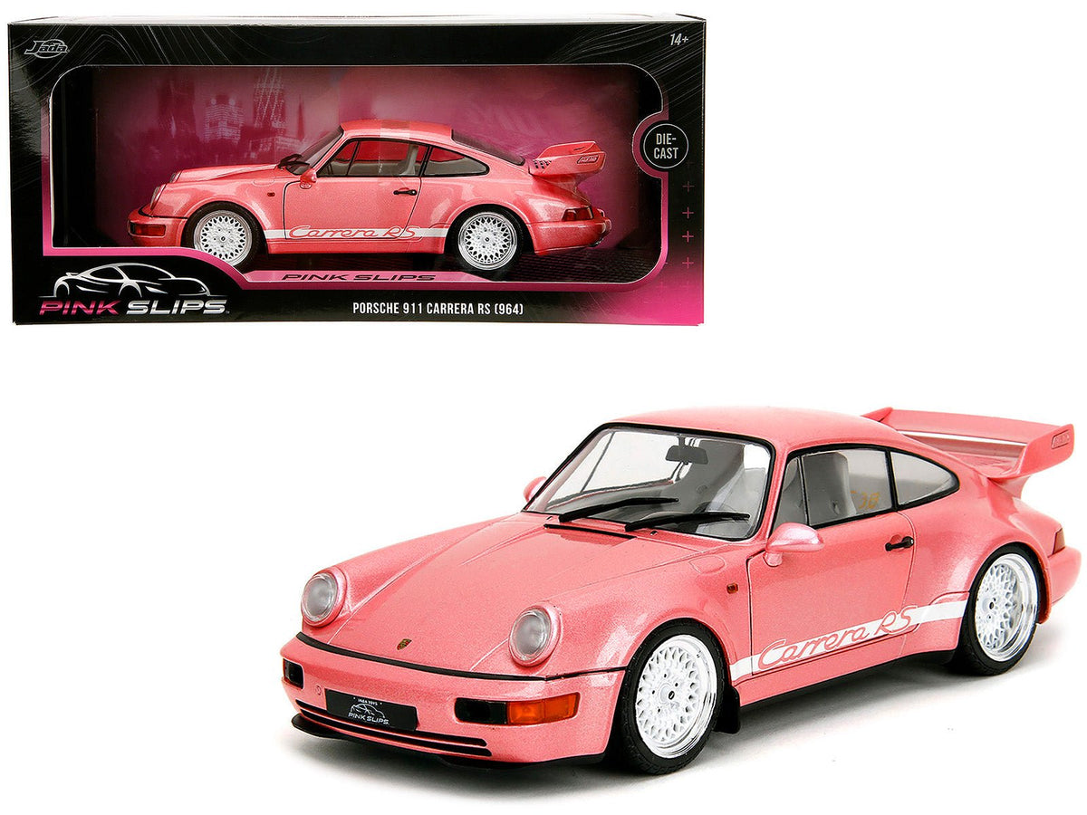 Porsche 911 Carrera RS (964) Pink Metallic with White Stripes "Pink Slips" Series 1/18 Diecast Model Car by Jada free shipping USA