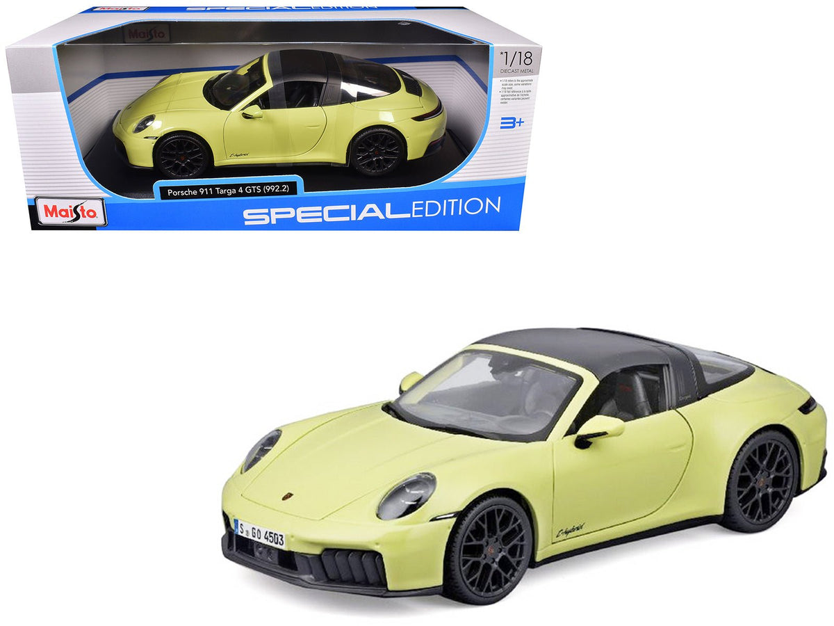 Porsche 911 Targa 4 GTS (992.2) Yellow with Black Top "Special Edition" Series 1/18 Diecast Model Car by Maisto free shipping USA