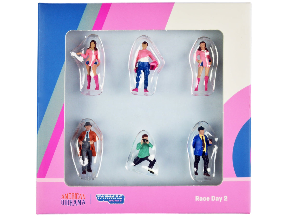 "Race Day 2" 6 piece Diecast Figure Set for 1/64 Scale Models by Tarmac Works & American Diorama free shipping USA