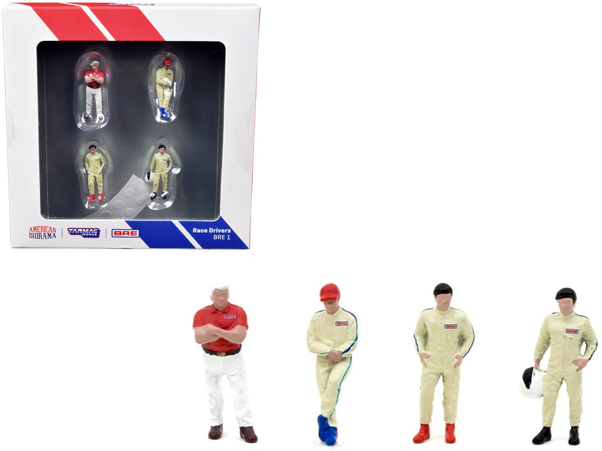 "Race Drivers" 4 Piece Diecast Figure Set "BRE" for 1/64 Scale Models by Tarmac Works & American Diorama free shipping USA