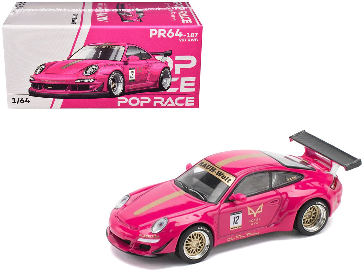 RWB 997 #12 "Hotel Ava" Pink Metallic 1/64 Diecast Model Car by Pop Race free shipping USA