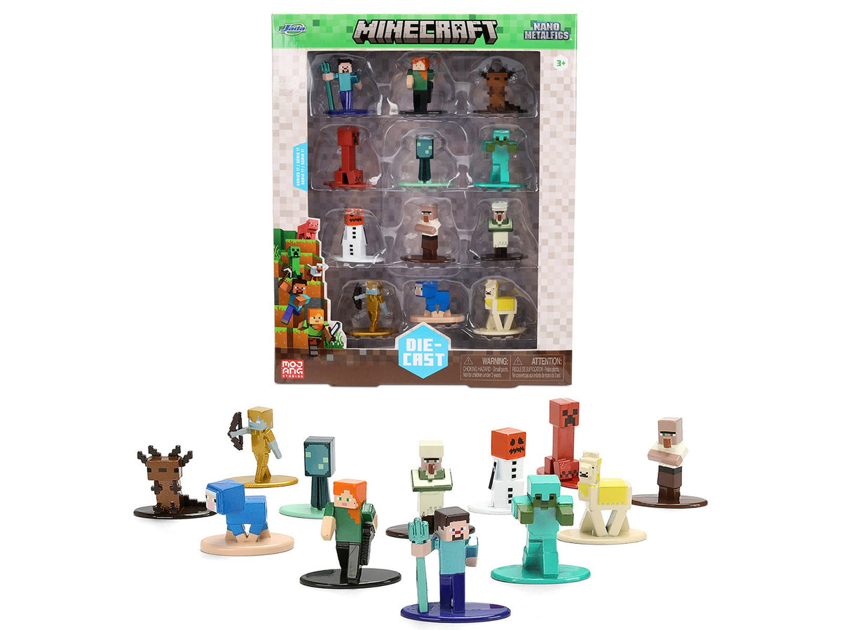 Set of 12 Diecast Figures "Minecraft" Video Game "Nano Metalfigs" Series Diecast Models by Jada free shipping USA
