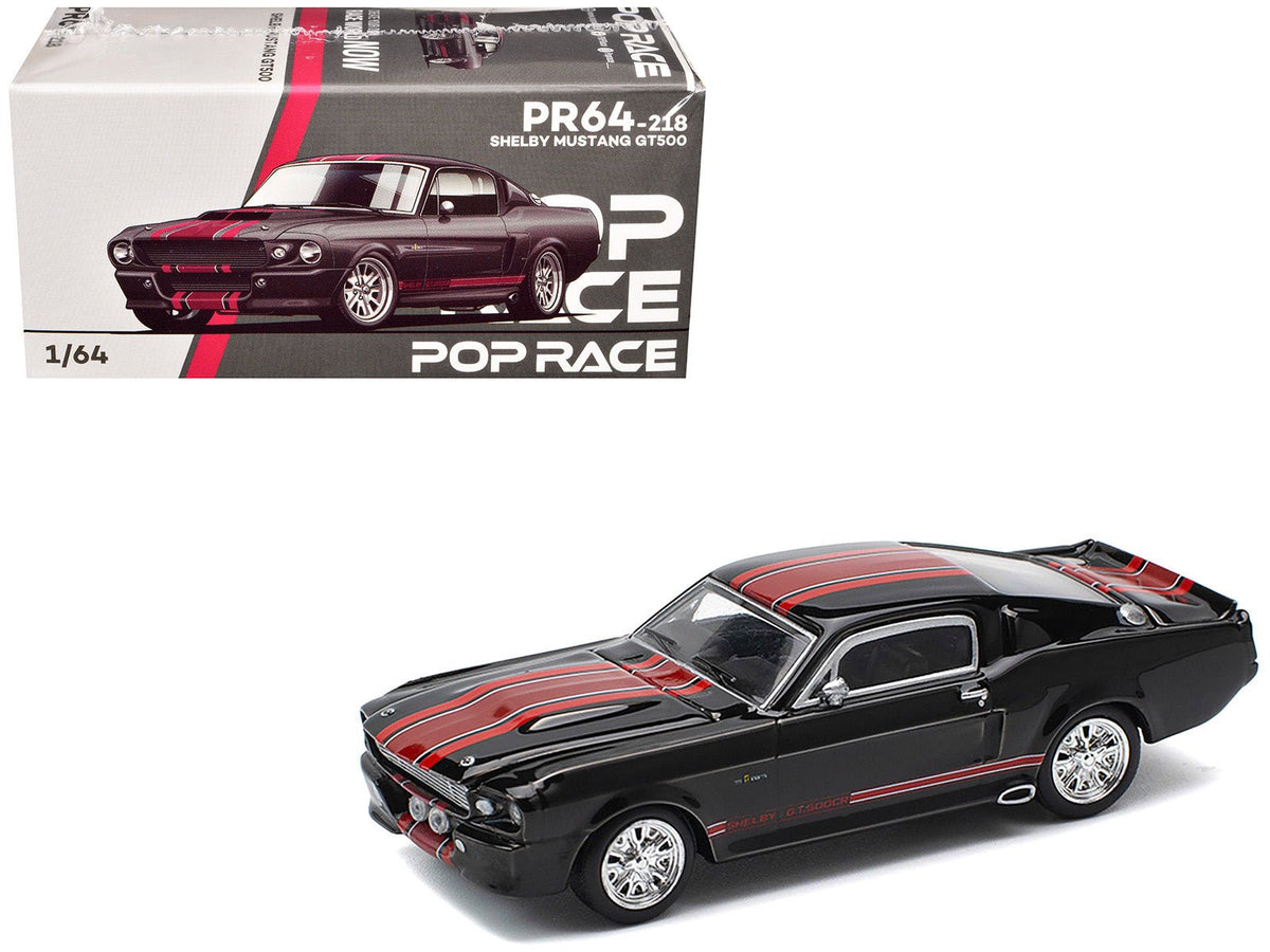 Shelby Mustang GT500 Dark Chrome with Red Stripes 1/64 Diecast Model Car by Pop Race free shipping USA
