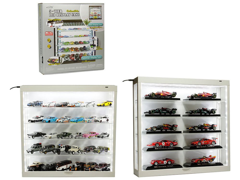 Showcase Wall Mount 5 Tier Display Case White with White Back Panel "Mijo Exclusives" for 1/64-1/43 Scale Models free shipping USA