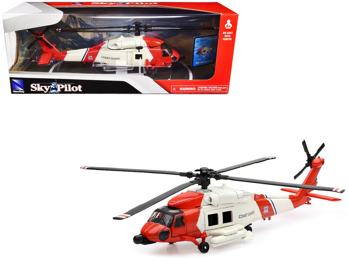 Sikorsky HH-60J Jayhawk Helicopter Red and White "United States Coast Guard" "Sky Pilot" Series 1/60 Diecast Model by New Ray free shipping USA