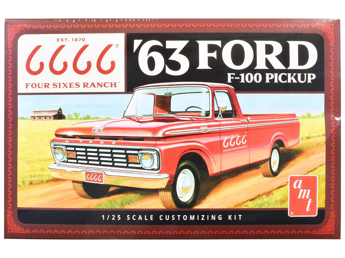Skill 2 Model Kit 1963 Ford F-100 Pickup Truck "Four Sixes Ranch" 3-in-1 Kit 1/25 Scale Model by AMT free shipping USA