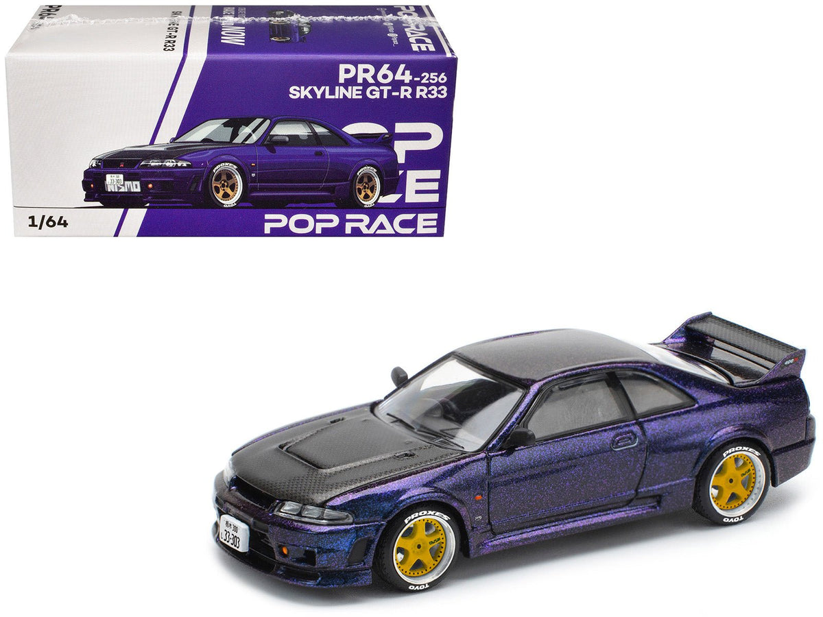 Skyline GT-R (R33) RHD (Right Hand Drive) Midnight Purple Metallic with Carbon Hood 1/64 Diecast Model Car by Pop Race free shipping USA