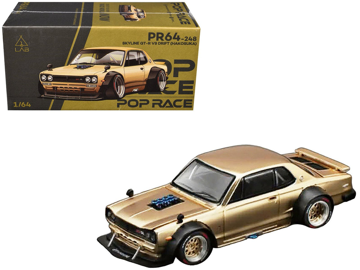 Skyline GT-R V8 Drift "Hakosuka" RHD (Right Hand Drive) Gold Metallic 1/64 Diecast Model Car by Pop Race free shipping USA
