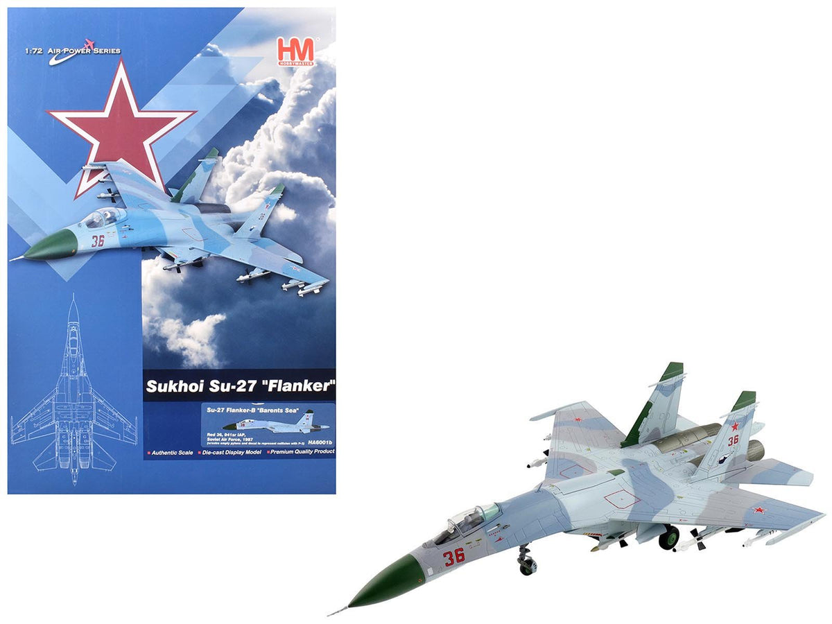 Sukhoi Su-27 Flanker-B Fighter Aircraft "Red 36 Barents Sea 941st IAP" (1987) Soviet Air Force "Air Power Series" 1/72 Diecast Model by Hobby Master free shipping USA