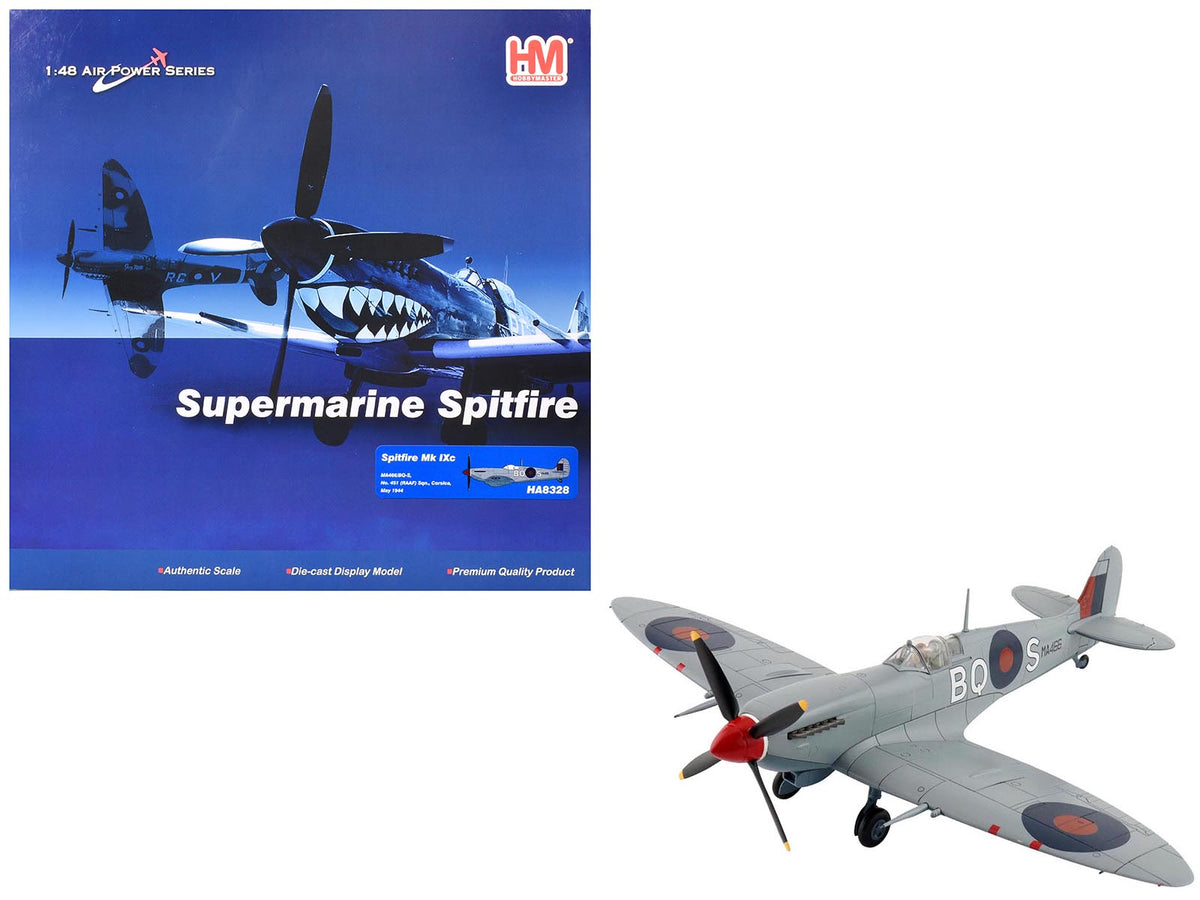 Supermarine Spitfire Mk IXc Fighter Aircraft "MA466 BQ-S No. 451 Squadron Corsica" (1944) Royal Australian Air Force "Air Power Series" 1/48 Diecast Model by Hobby Master free shipping USA
