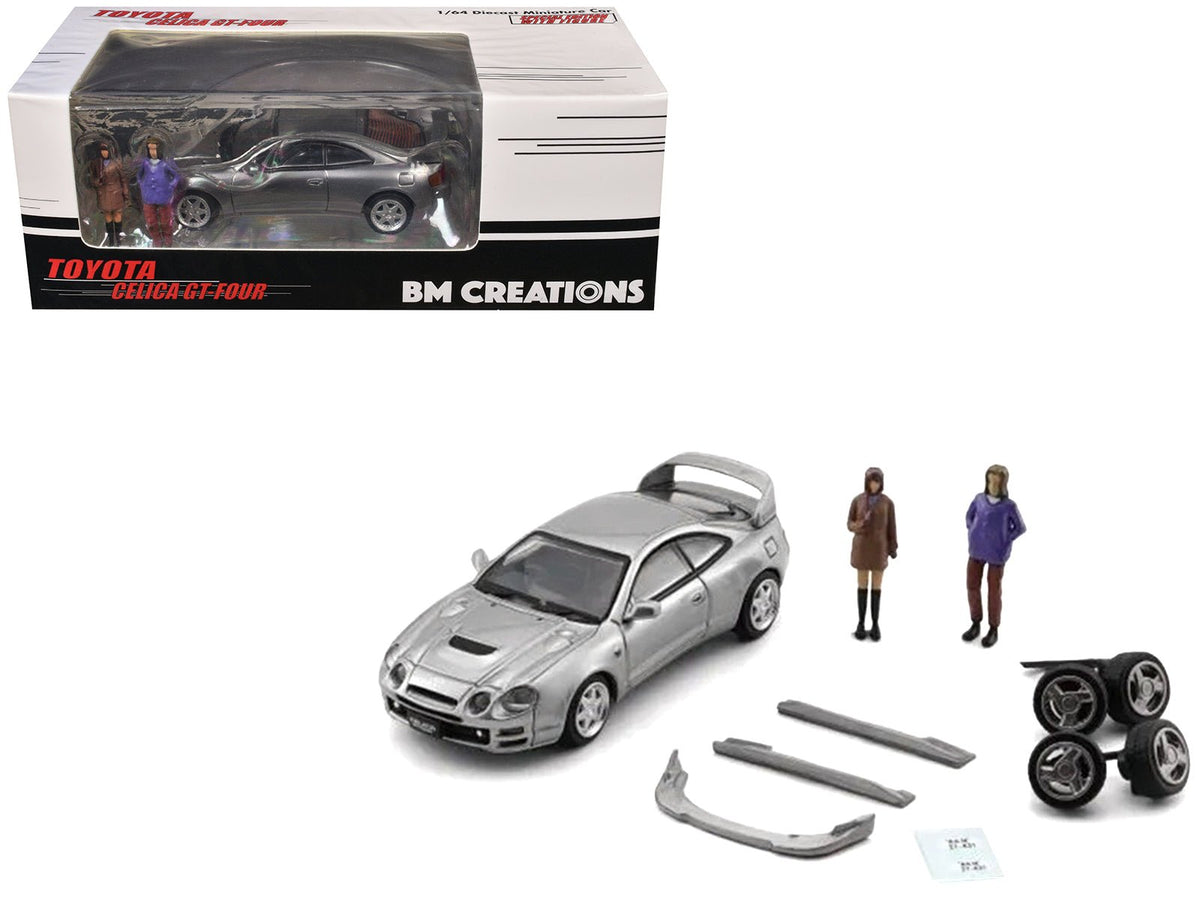 Toyota Celica GT-Four RHD (Right Hand Drive) ID Silver Metallic with 2 Figures and Accessories 1/64 Diecast Model Car by BM Creations free shipping USA