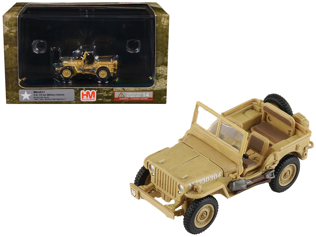 U.S. 1/4 ton Military Vehicle Desert Sand "British 8th Army Gen. Bernard Montgomery Sicily" (1943) Royal Army "Ground Power Series" 1/72 Diecast Model by Hobby Master free shipping USA