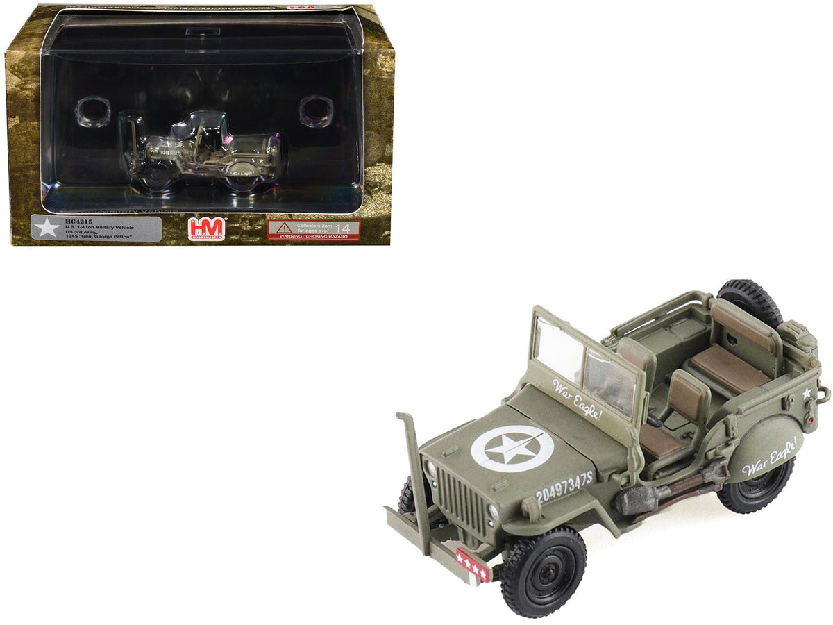 U.S. 1/4 ton Military Vehicle Olive Drab "Gen. George Patton US 3rd Army War Eagle" (1945) United States Army "Ground Power Series" 1/72 Diecast Model by Hobby Master free shipping USA