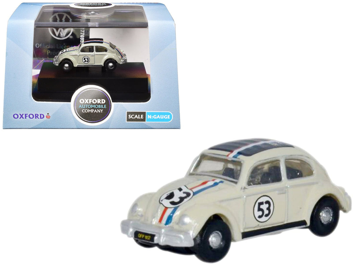 Volkswagen Beetle #53 Beige with Stripes and Black Top 1/148 (N) Scale Diecast Model Car by Oxford Diecast free shipping USA
