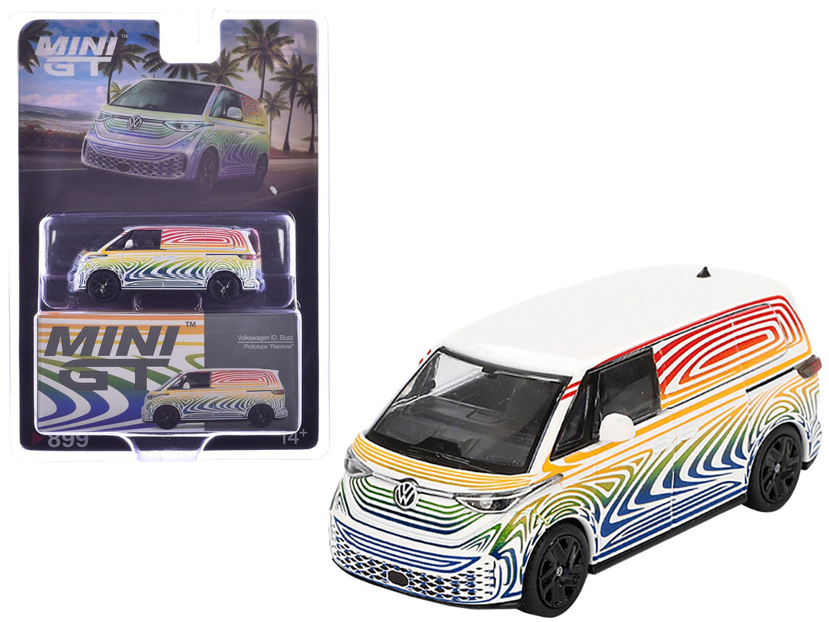 Volkswagen ID. Buzz Van Prototype "Rainbow" Limited Edition 1/64 Diecast Model Car by Mini GT free shipping USA