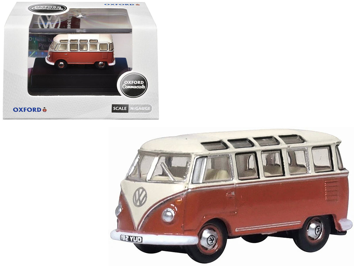 Volkswagen T1 Samba Bus Sealing Wax Red and Gray 1/148 (N) Scale Diecast Model Car by Oxford Diecast free shipping USA