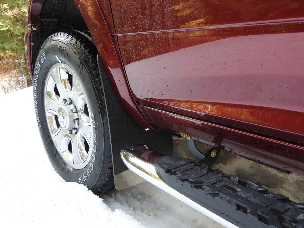 No Drill  Specific Design Front Mud Flaps For The 2019+ Ram 2500/3500 Pickup With Stainless Steel Weights Pre-Installed - 12"W X 20.5"H
