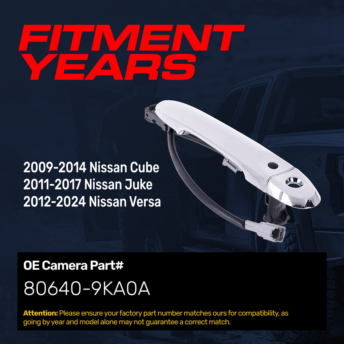 Exterior Door Handle Chrome Replacement for Nissan Cube (09-14), Juke (11-17), Versa (12-24) OE Part # 80640-9KA0A | Front Left Driver Side w/ Keyhole Cover