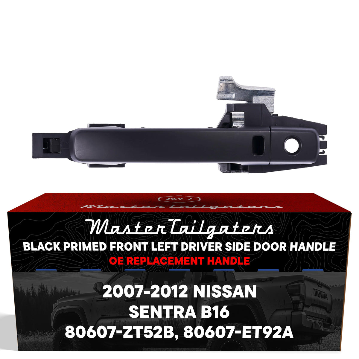 Exterior Door Handle Black Primed Replacement for Nissan Sentra B16 (2007-2012) (Smart Entry System w/o Sensor) OE Part # 80607-ZT52B, 80607-ET92A | Front Left Driver Side