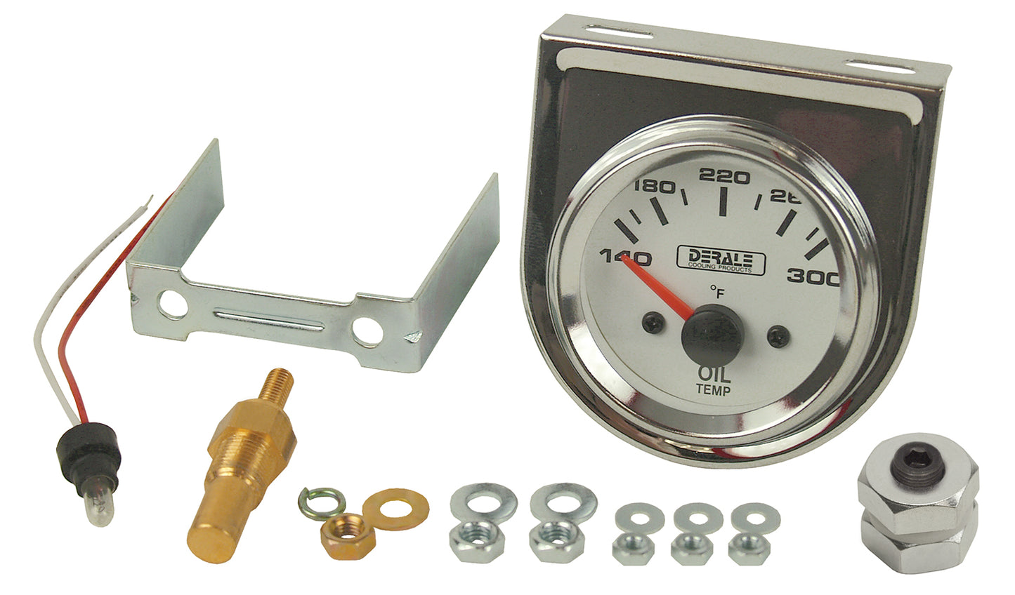 Lighted Black On White 2-1/16" Electric Oil Temperature Gauge Kit