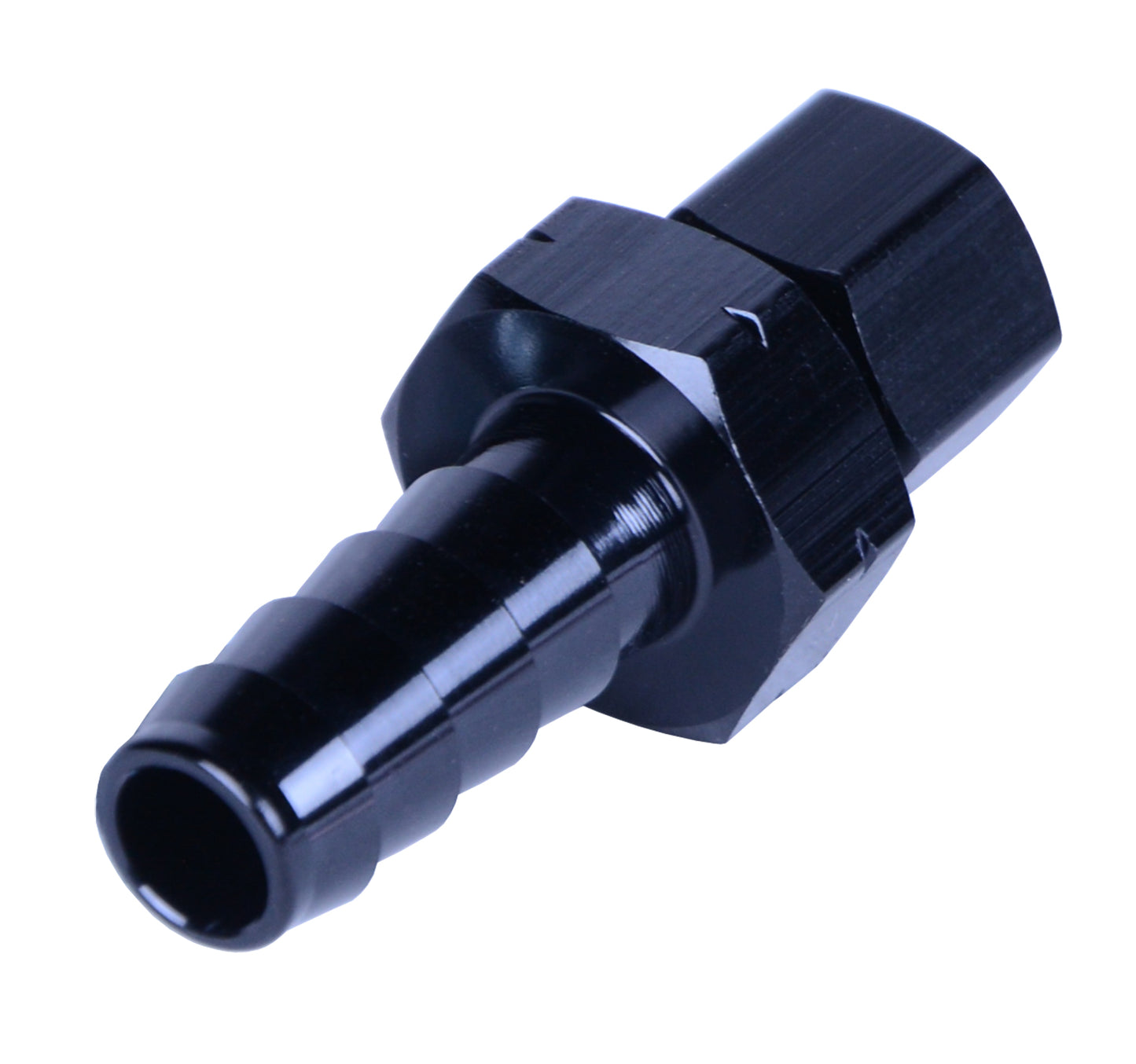 5/16” Transmission Cooler Line To 3/8” Hose Barb Black Anodized Fitting