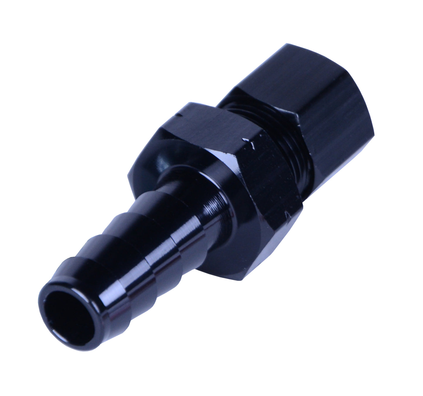3/8” Transmission Cooler Line To 3/8” NPT Hose Barb Black Anodized Fitting