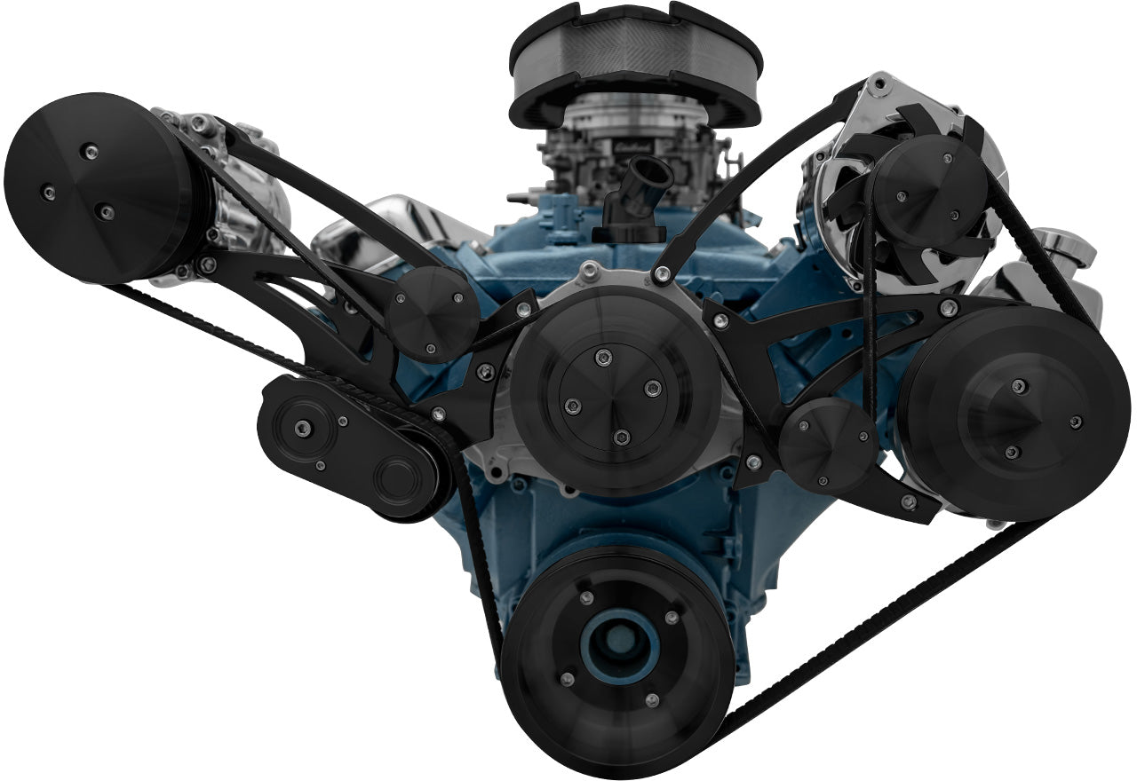 Pontiac Ultra Serpentine Conversion W/ Tensioner - AC & PS-Key - Black