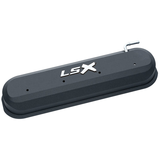 Raised "LSX" Emblem Aluminum Valve Covers  Black Crinkle  LS Engines