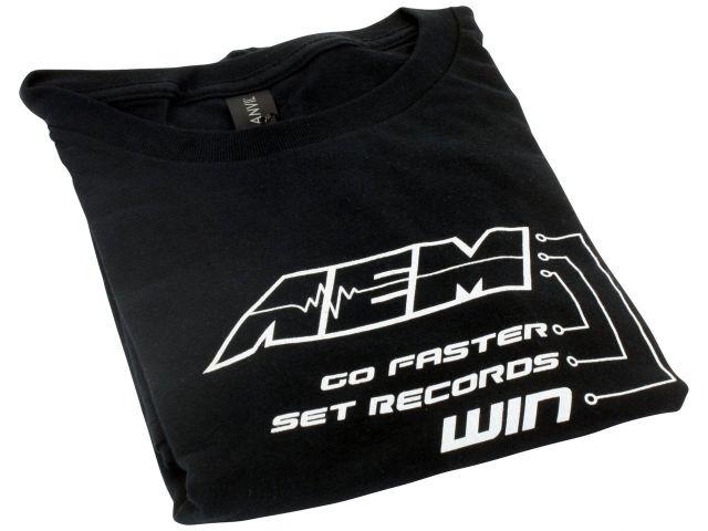 AEM Electronics Logo T Shirt; Go Faster, Set Records, Win,Large