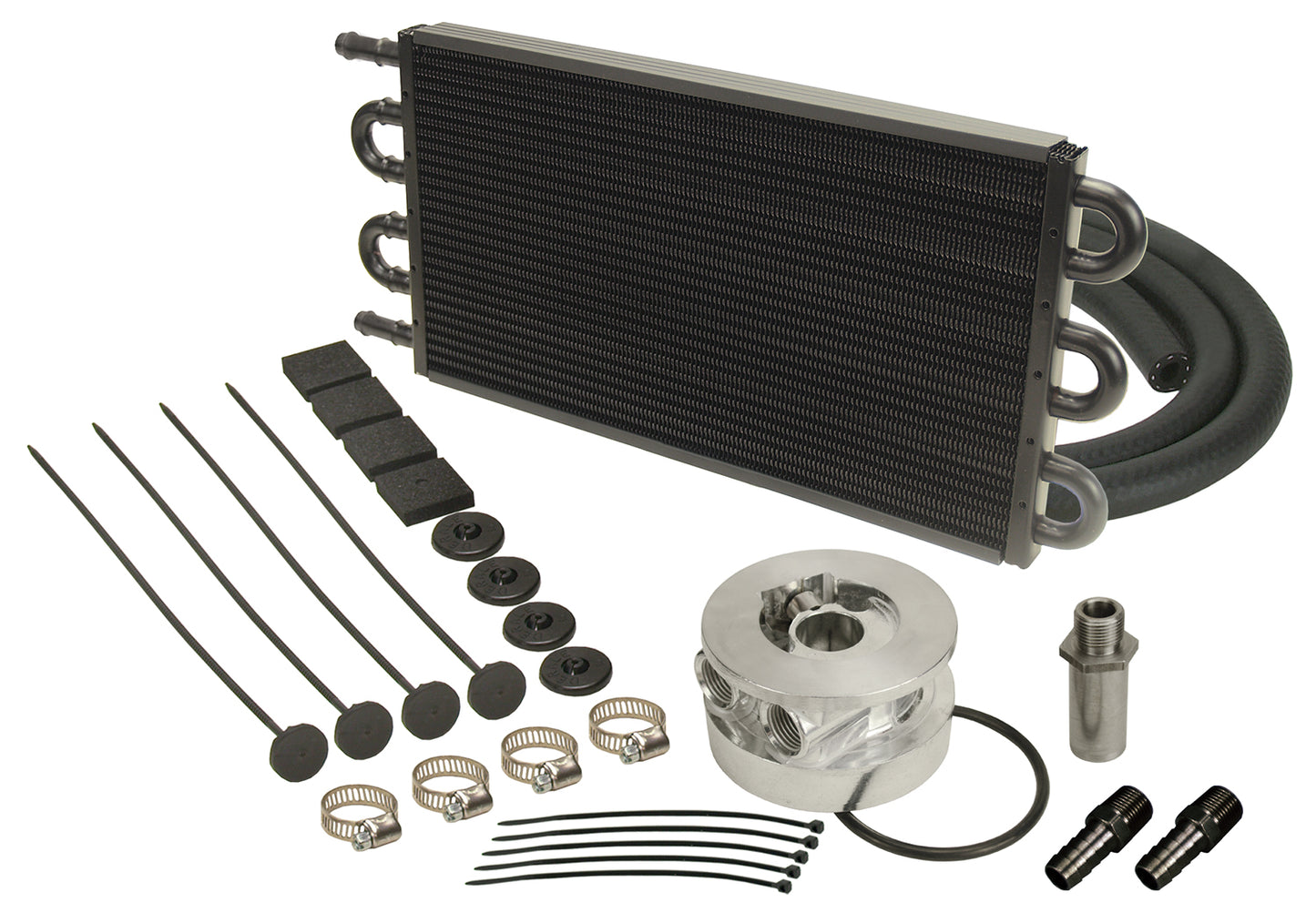 6 Pass Series 7000 Aluminum/Copper GM V8 Engine Oil Cooler Kit Sandwich Adapter