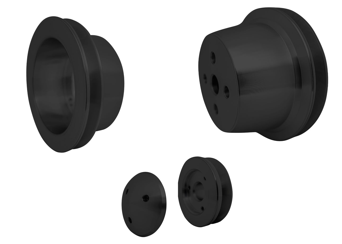 Small Block Ford High Flow V-Belt Pulley Kit - 3 Bolt - Early - Black