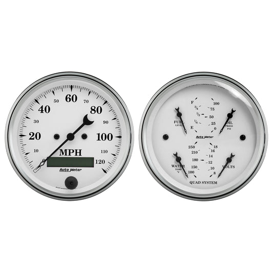2 PC. GAUGE KIT 3-3/8 In. QUAD & SPEEDOMETER 240-33 O OLD TYME WHITE