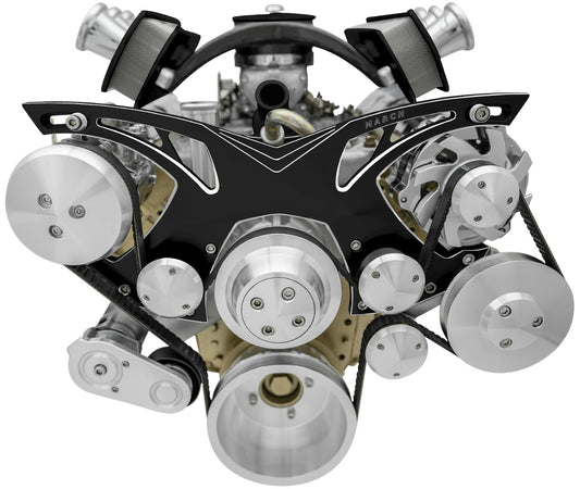 Oldsmobile Style Track Serpentine Kit - AC & PS - Black Onyx