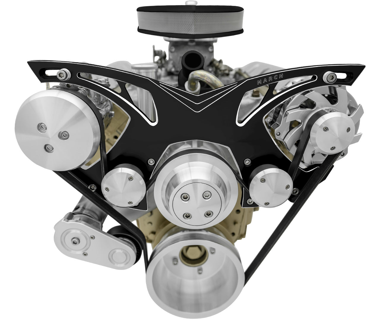 Oldsmobile Style Track Serpentine Kit - AC & ALT - Black Onyx