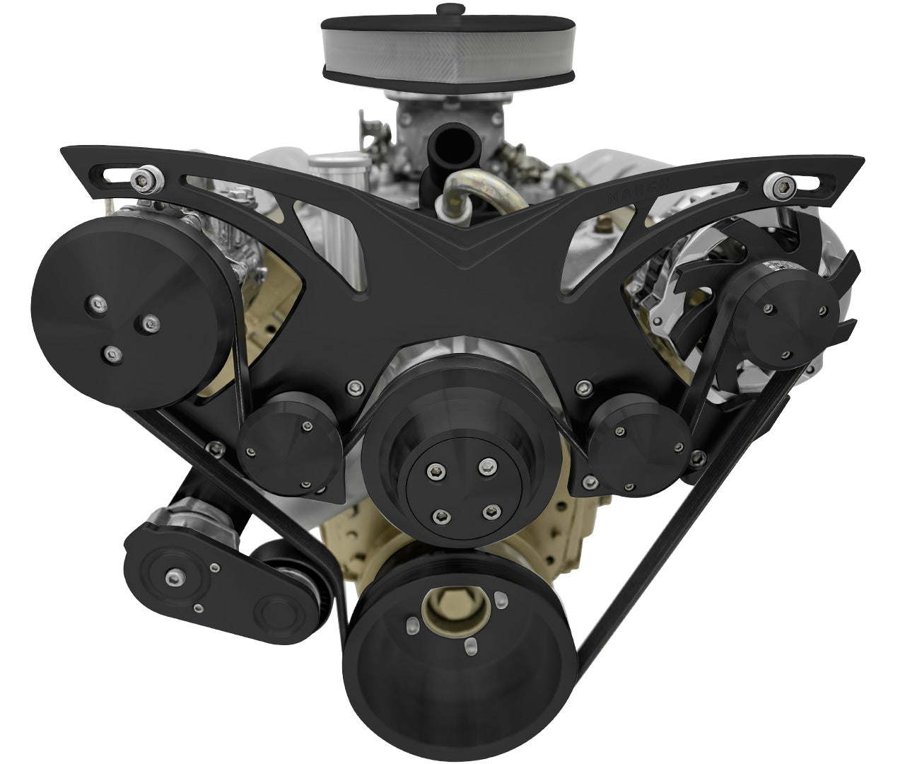 Oldsmobile Style Track Serpentine Kit - AC & ALT - Black