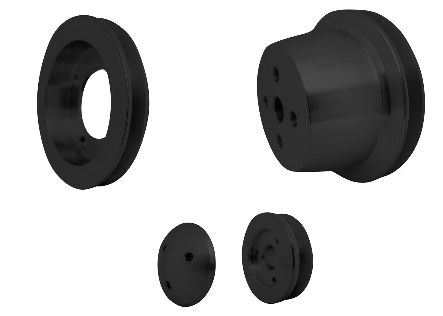 Small Block Ford V-Belt Pulley Kit - 4 Bolt - 4 Early; Black