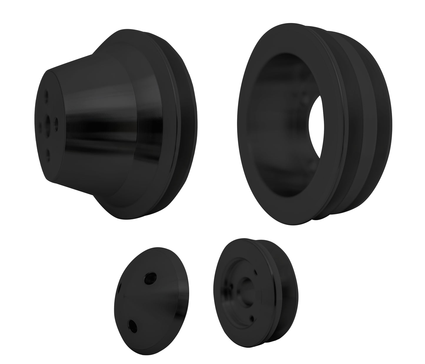 Small Block Ford V-Belt Pulley Kit - 2V Crank  4 Bolt  Late - Black