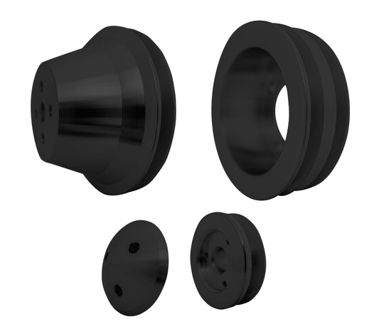 Small Block Ford V-Belt Pulley Kit - 2V Crank  4 Bolt  Late - Black