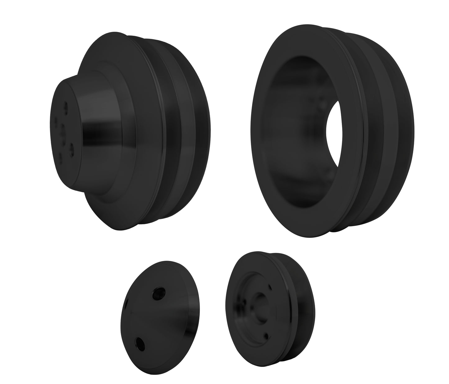 Small Block Ford V-Belt Pulley Kit - 2V - 4 Bolt  Late - Black